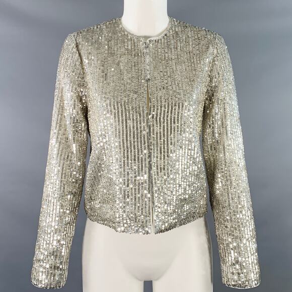 ALICE + OLIVIA Size S Silver Polyester Sequined Stripe Jacket Blazer - Picture 1 of 7